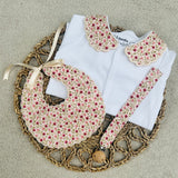 Girls Ditsy Print Flower Sleepsuit Dummy Clip And Bib - Dusky