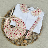 Girls Ditsy Print Flower Sleepsuit Dummy Clip And Bib - Dusky