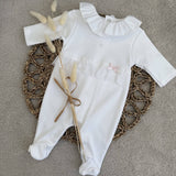 Baby Girls White Cotton Sleepsuit With Frill