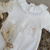 Baby Girls White Cotton Sleepsuit With Frill