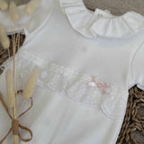 Baby Girls White Cotton Sleepsuit With Frill