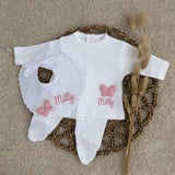 Personalised Pink Butterfly Baby Girl Gift Set – Three Piece Outfit