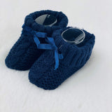 Soft Touch Baby's Soft Knitted Booties With Bow - Navy