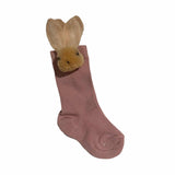 Meia Pata Girls Pink Knee Socks With Felt Rabbit