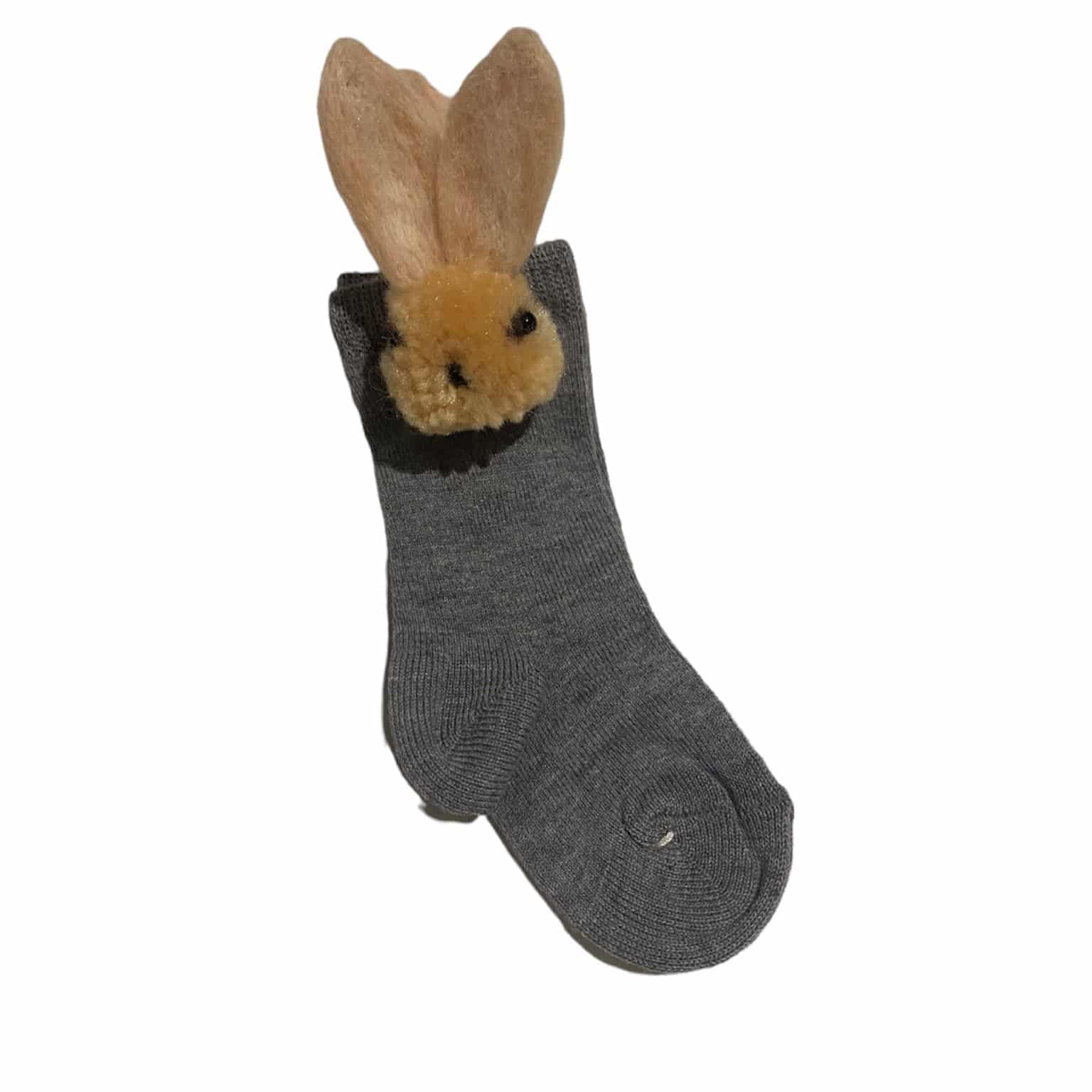 Girls Beige Knee Socks With Felt Rabbit