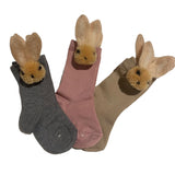 Girls Beige Knee Socks With Felt Rabbit