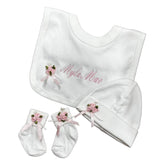 Perfect Little Thing Baby Gift Set With Roses, Bib Socks & Beanie Hat