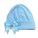 Perfect Little Thing Baby Blue Beanie Hat With Blue Diamond Bow