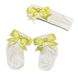 Soft Touch Girls White Ankle Socks & Headband Set - Lemon