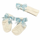 Soft Touch Girls White Ankle Socks & Headband Set - Blue