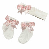Soft Touch Girls White Ankle Socks & Headband Set - Pink
