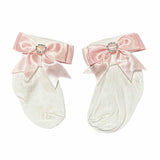 Soft Touch Girls Diamond Bow Ankle Socks - Pink