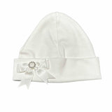Perfect Little Thing Baby White Beanie Hat With White Diamond Bow