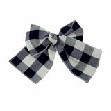 Girls Checked Navy & White Bow Clip