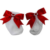 Soft Touch Girls Diamond Bow Ankle Socks - Red