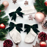 Soft Touch Girls White Ankle Socks & Headband Set - Christmas Green Velvet