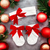 Soft Touch Girls White Ankle Socks & Headband Set - Red Velvet