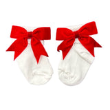 Soft Touch Girls Velvet Bow Ankle Socks - Red