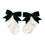Soft Touch Girls Velvet Bow Ankle Socks - Green