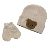 Little Brown Bear Baby Bear Beanie Hat & Mittens- Beige