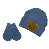 Little Brown Bear Baby Bear Beanie Hat & Mittens- Blue