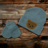 Little Brown Bear Baby Bear Beanie Hat & Mittens- Green