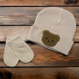 Little Brown Bear Baby Bear Beanie Hat & Mittens- Beige