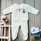 Little Brown Bear Pom Suit Blue Dickie Bow