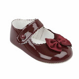 Baypods Patent Pram Shoes With Bow - Burgundy