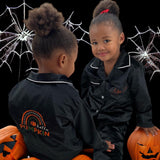 Kids Velour Halloween Personalised Pyjamas - Black