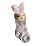 Girls Beige Knee Socks With Felt Rabbit