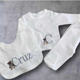 Babys Grey Cotton Personalised 3 Piece Outfit