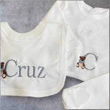 Babys Grey Cotton Personalised 3 Piece Outfit