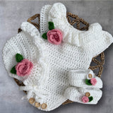Perfect Little Thing Handmade Knitted Rose Romper Set - White