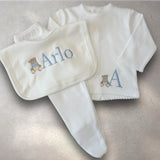 Babys Blue Cotton Personalised 3 Piece Outfit