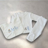 Babys Blue Cotton Personalised 3 Piece Outfit