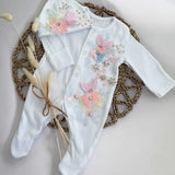 Baby Girls Luxe Colourful Flower Baby Grow and Hat