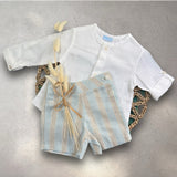 Baby Boys Cotton Shirt And Pastel Stripe Shorts 6 Months