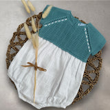 Unisex White & Jade Blue Romper 3 Months