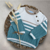 Baby Boys Beige &amp; Jade Blue Stripe Jumper 6 Months