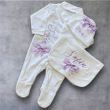 Girls Bow Personalised Sleepsuit Set - Lilac
