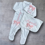 Perfect Little Thing Girls Bow Personalised Sleepsuit Set - Pink