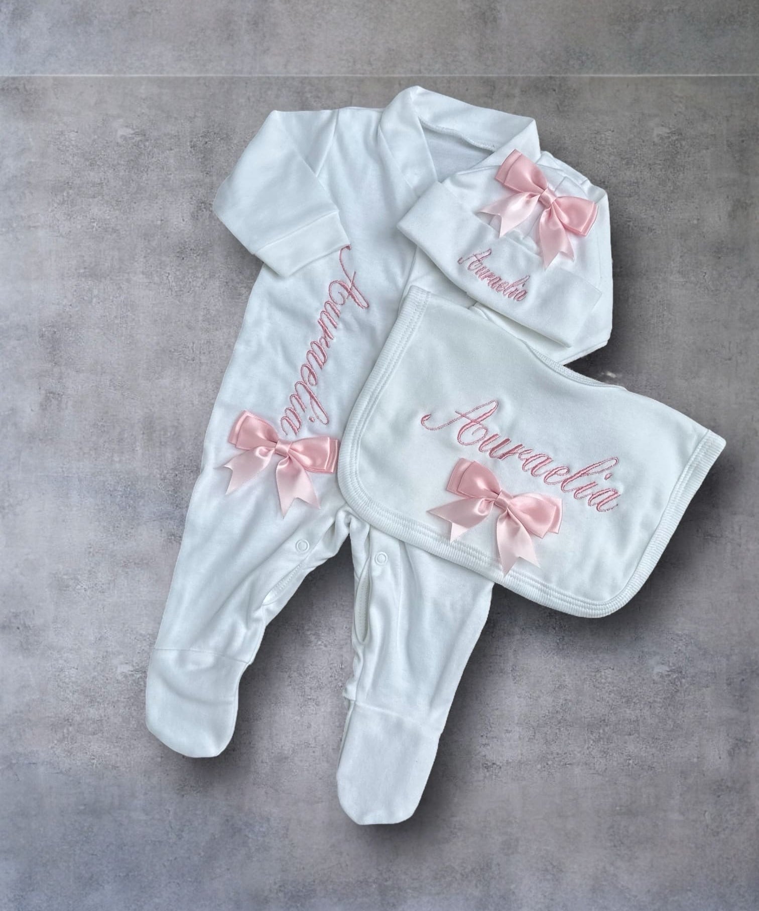 Perfect Little Thing Girls Bow Personalised Sleepsuit Set - Pink
