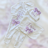Girls Bow Personalised Sleepsuit Set - Lilac