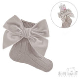 Soft Touch Girls Ankle Socks With Large Velvet Bow - Beige