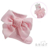 Soft Touch Girls Ankle Socks With Large Velvet Bow - Pink