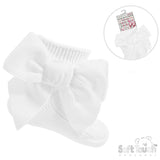 Soft Touch Girls Ankle Socks With Large Velvet Bow - White