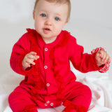 Perfect Little Thing Girls Handmade Red Frilly Sleepsuit & Bib