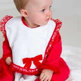 Perfect Little Thing Girls Handmade Red Frilly Sleepsuit & Bib