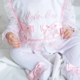 Perfect Little Thing Baby Girls Handmade Frill Sleepsuit With Bib - Pink